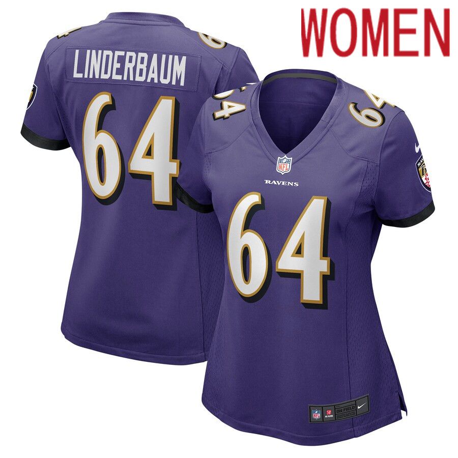 Women Baltimore Ravens #64 Tyler Linderbaum Nike Purple Player Game NFL Jersey